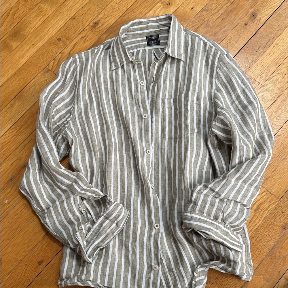 Todd Snyder Olive and White Striped Button-Down Shirt